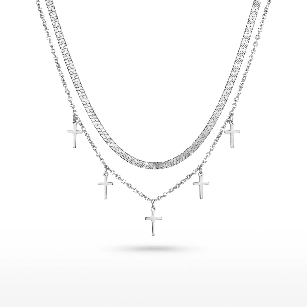 QIAOREN 11901 Women's 18K Gold Plated Stainless Steel Anti-Tarnish Double Layer Herringbone Chain Trendy Party Multiple Necklace