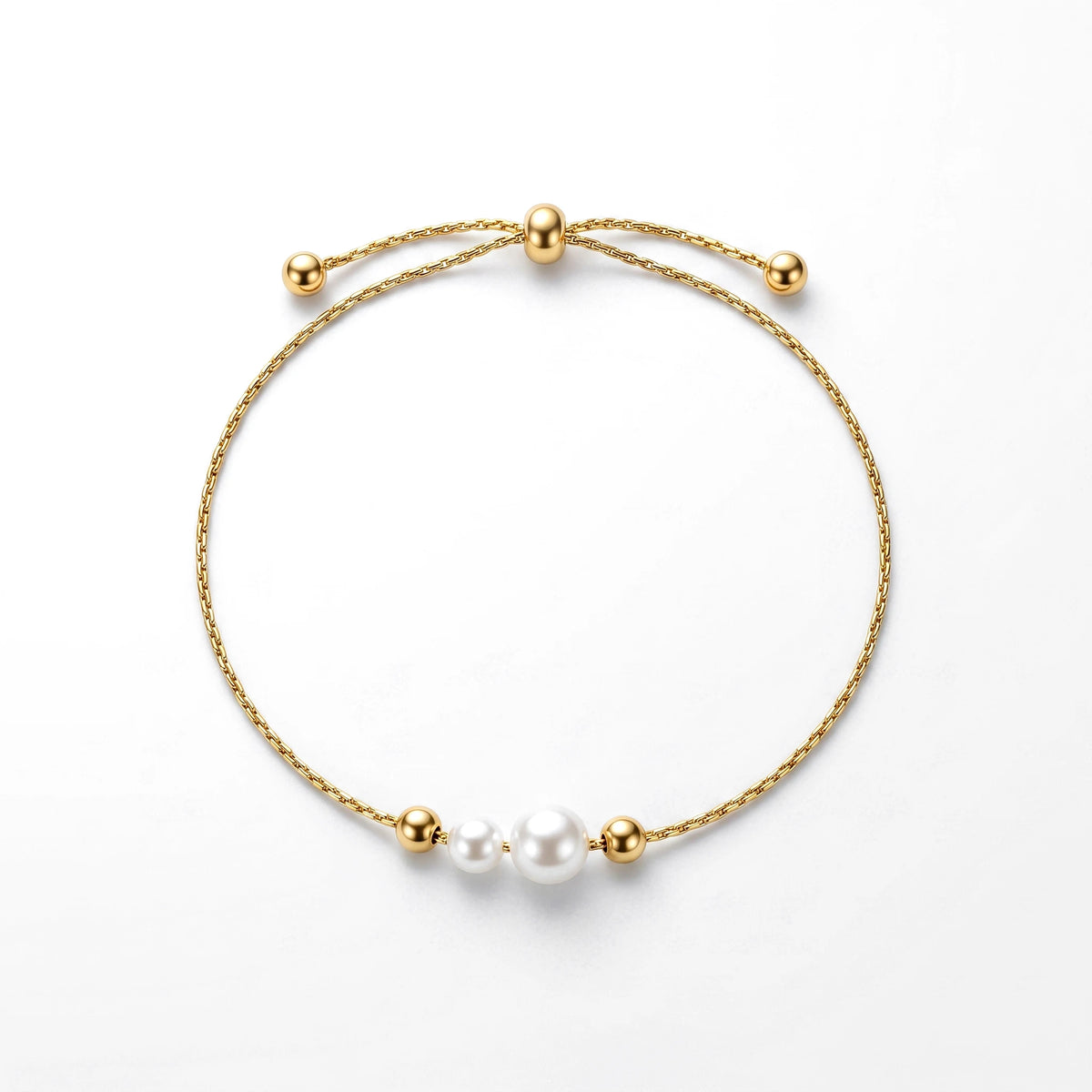 QIAOREN 13281 Stainless Steel Adjustable Pearl Beaded Bracelet Gold Plated Minimalist Slider Chain Bracelet for Women