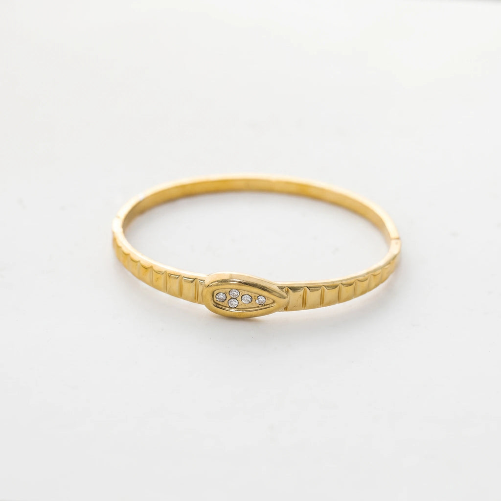 QIAOREN 14114 Stainless Steel Slim Bangle Bracelet Gold CZ Minimalist Waterproof Jewelry OEM ODM