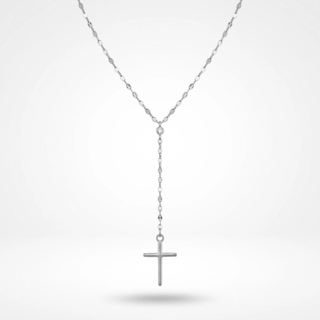 QIAOREN 11312 Waterproof 18K Gold Plated Cross Lariat Necklace Stainless Steel Beach Sunset Faith Jewelry for Women