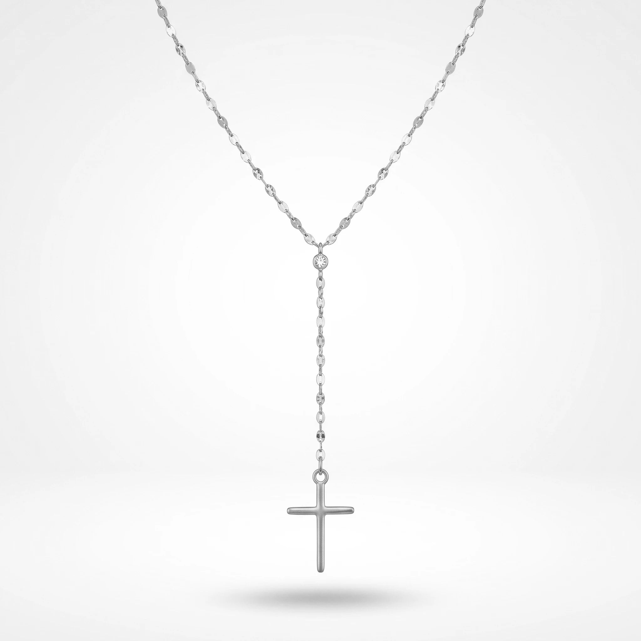 QIAOREN 11312 Waterproof 18K Gold Plated Cross Lariat Necklace Stainless Steel Beach Sunset Faith Jewelry for Women