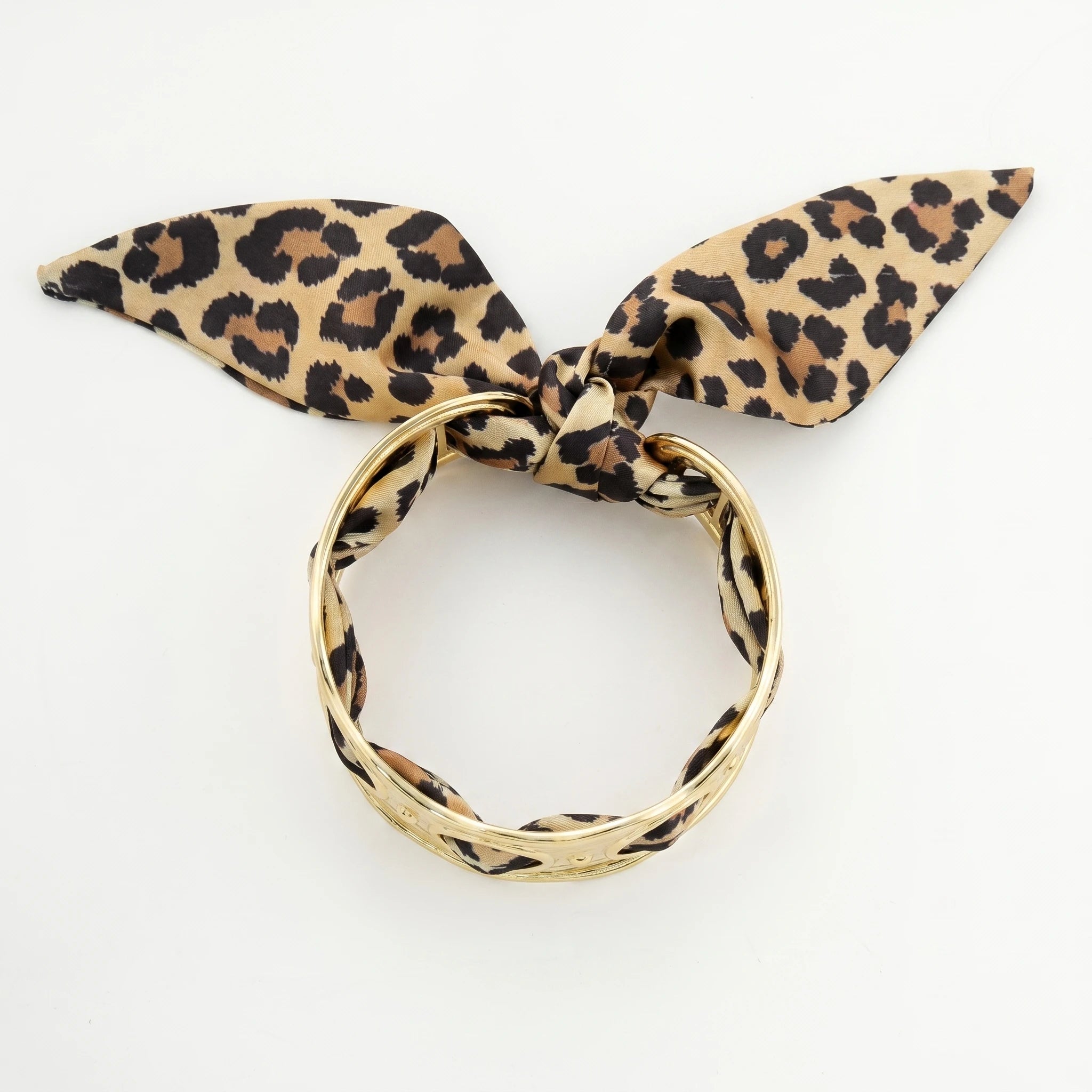 QIAOREN 11003 Leopard Print Scarf Bracelet Gold Stainless Steel Wide Adjustable Boho Beach Jewelry for Women