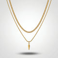 QIAOREN 10794 Layered Chain Spike Pendant Necklace 18K Gold Plated Stainless Steel Waterproof Non-Tarnish Unisex Gift Jewelry