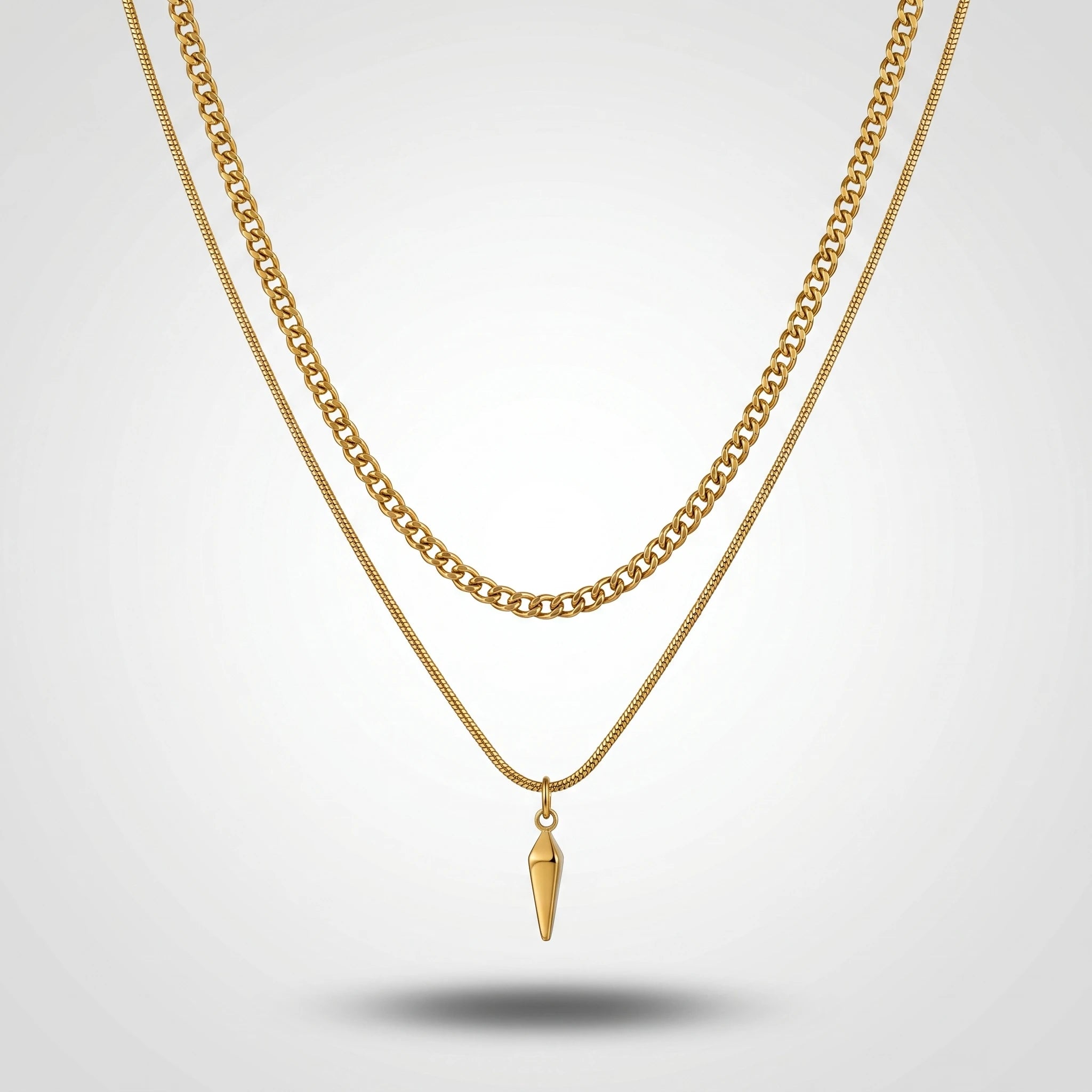 QIAOREN 10794 Layered Chain Spike Pendant Necklace 18K Gold Plated Stainless Steel Waterproof Non-Tarnish Unisex Gift Jewelry