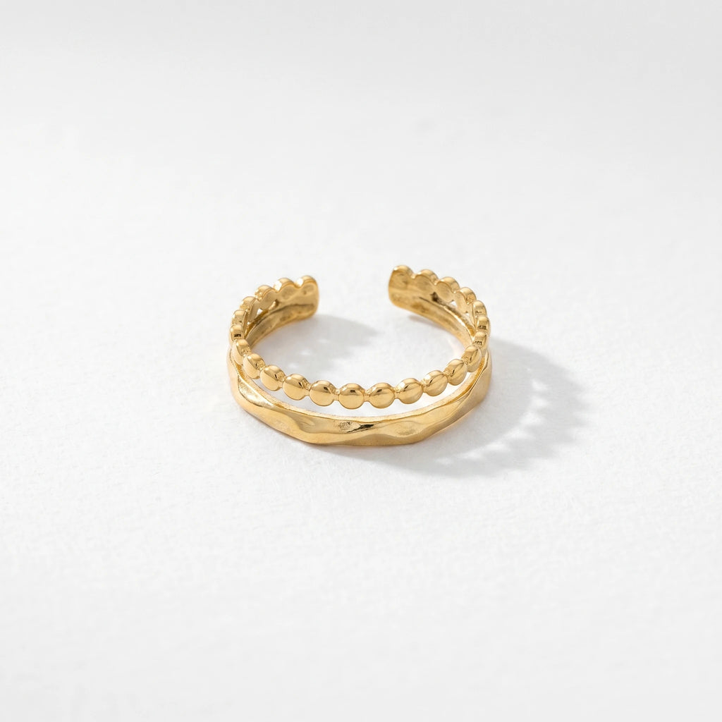 QIAOREN 13091-95 5Pcs 18K Gold Plated Stainless Steel Open Ring Set, Adjustable Stackable Heart Finger Rings
