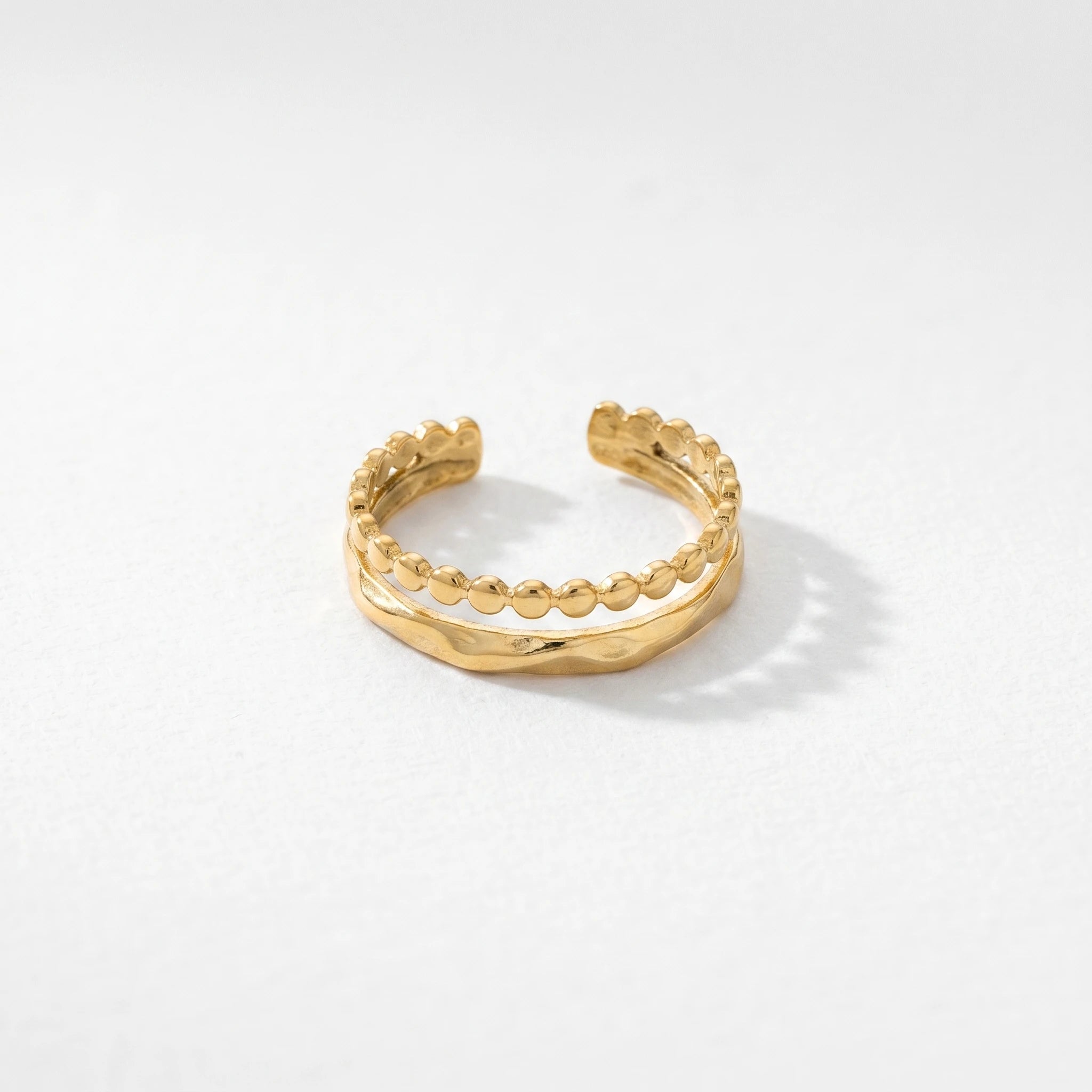 QIAOREN 13091-95 5Pcs 18K Gold Plated Stainless Steel Open Ring Set, Adjustable Stackable Heart Finger Rings