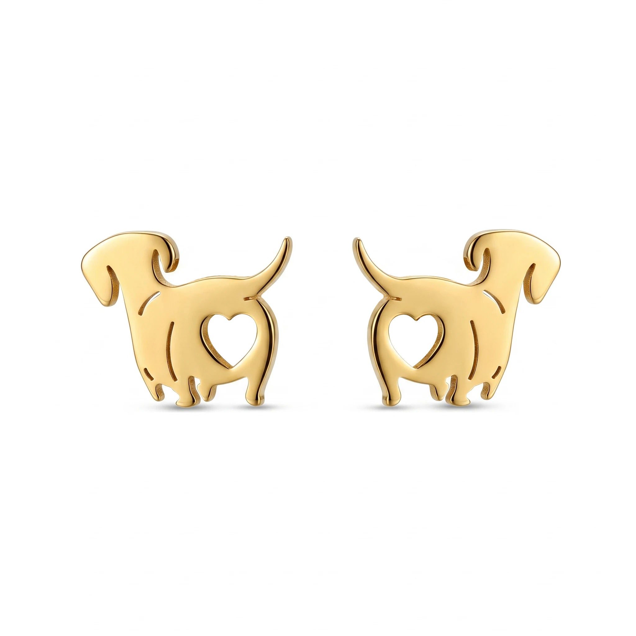 QIAOREN 10721 18K Gold Plated Stainless Steel Dachshund Stud Earrings, Hypoallergenic Cute Dog Heart Hollow Earrings for Women