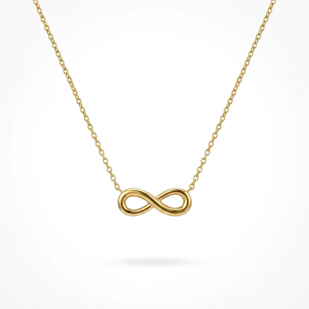 QIAOREN 13933 Thin Oval Link Chain Infinity Symbol Pendant Necklace, Polished Smooth Gold Eternal Love Collar Jewelry Gift