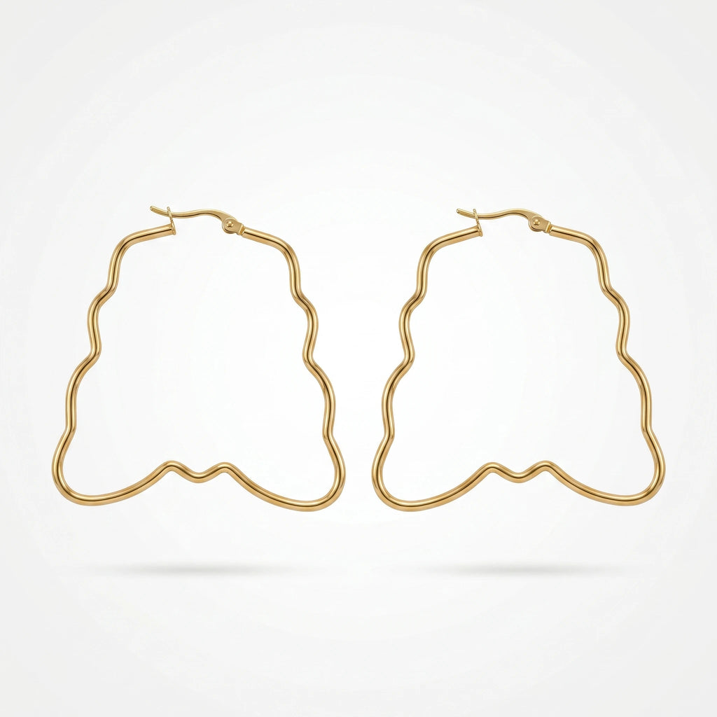 QIAOREN 12323 Elegant Quiet Luxury Bell Wavy Hoop Earrings Gold Stainless Steel Fluid Sinuous Abstract Contour Statement Gift EU