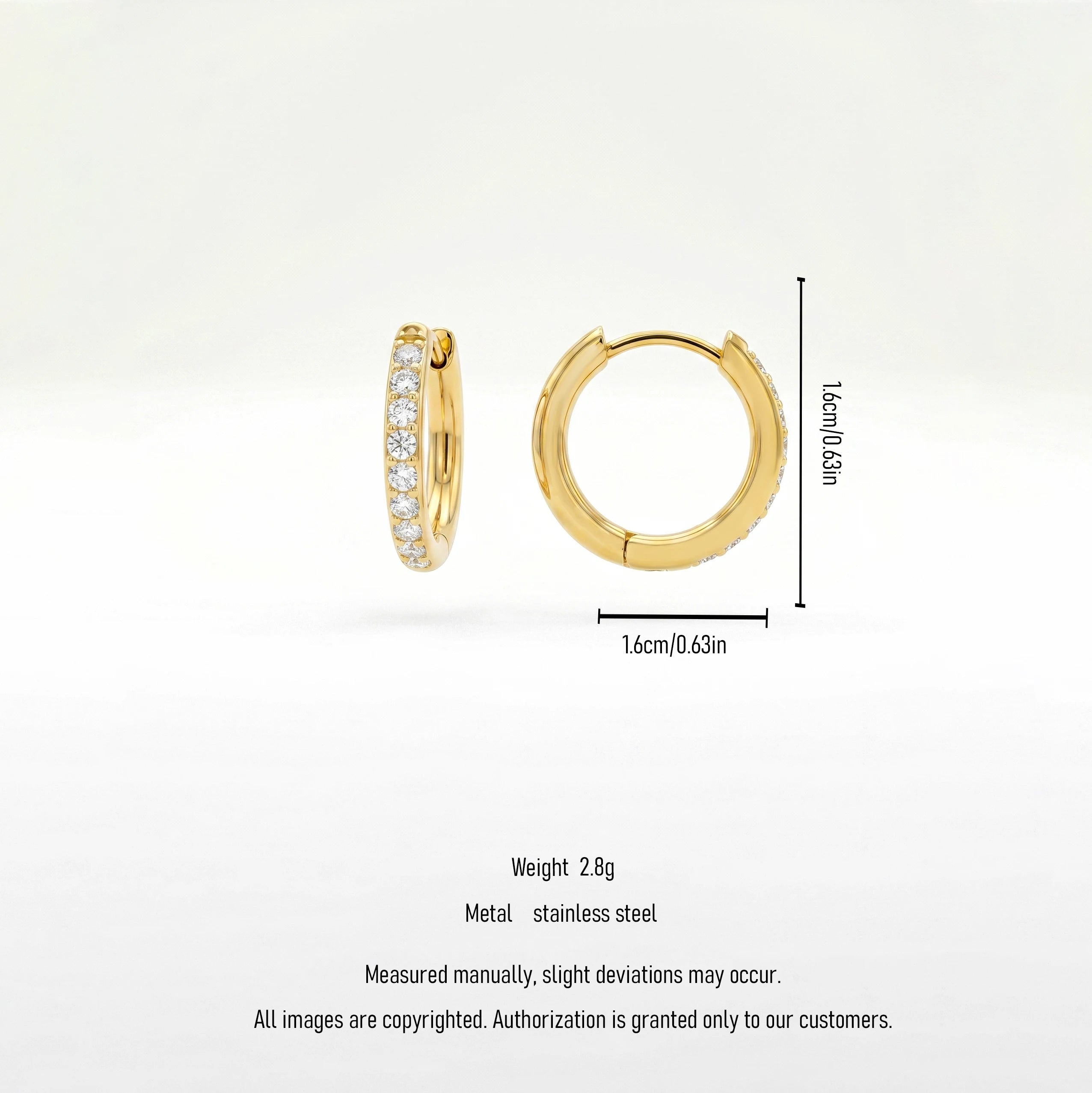QIAOREN 12517  Dainty CZ Pave Huggie Hoop Earrings Gold Stainless Steel Minimalist Small Round Hoops Women US EU