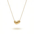 QIAOREN 13713 Smooth Polished Solid Bean Pendant Necklace, Thin Snake Chain Minimalist Gloss Gold Collar Jewelry Gift