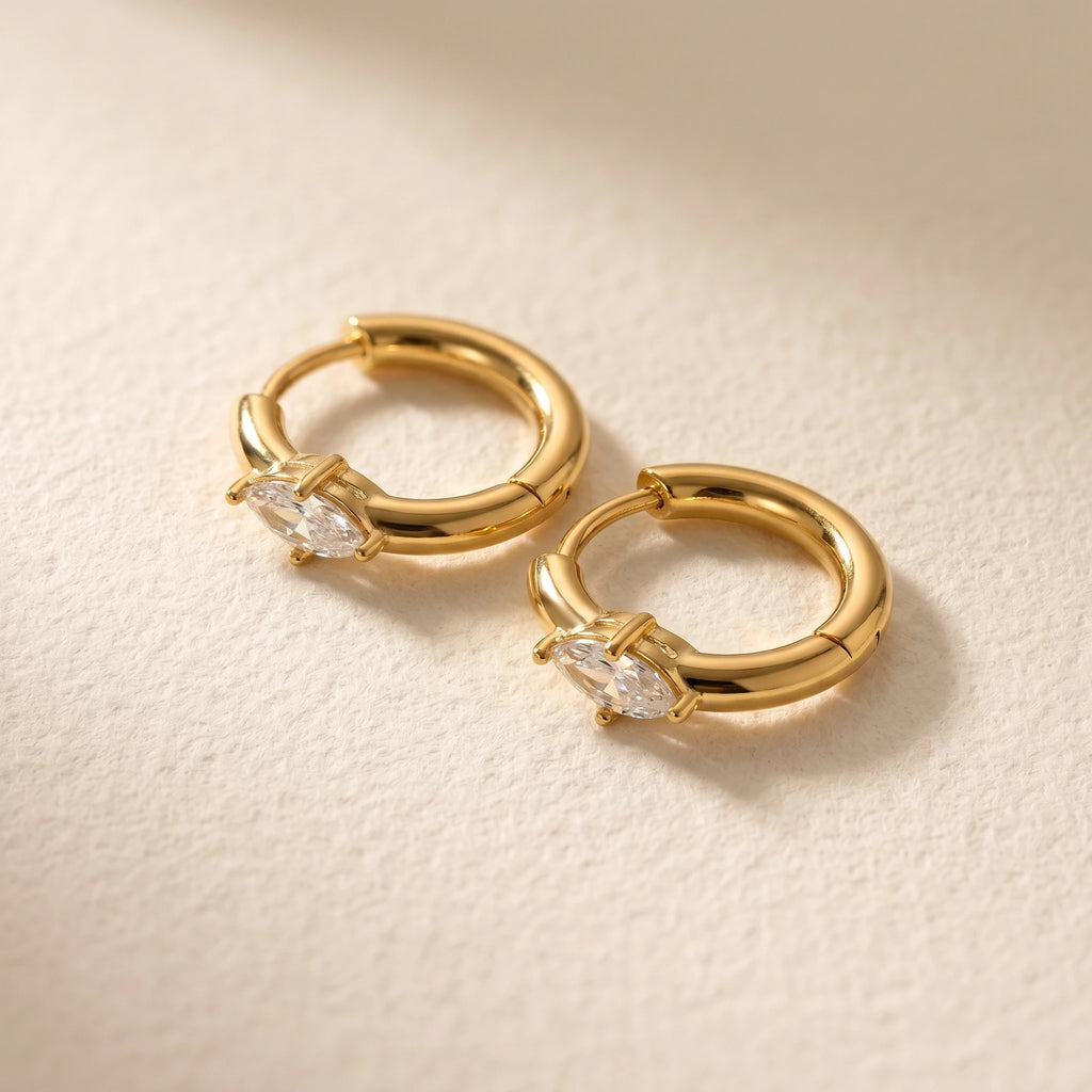 QIAOREN12169-72 18K Gold Plated Stainless Steel Earrings Multi Color Crystal Hoop Gift Jewelry for US European Women Daily Wear