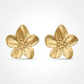 QIAOREN 10913 3.2cm Large Embossed Flower Stud Earrings 18K Gold Plated Stainless Steel Hypoallergenic No Fade for Women