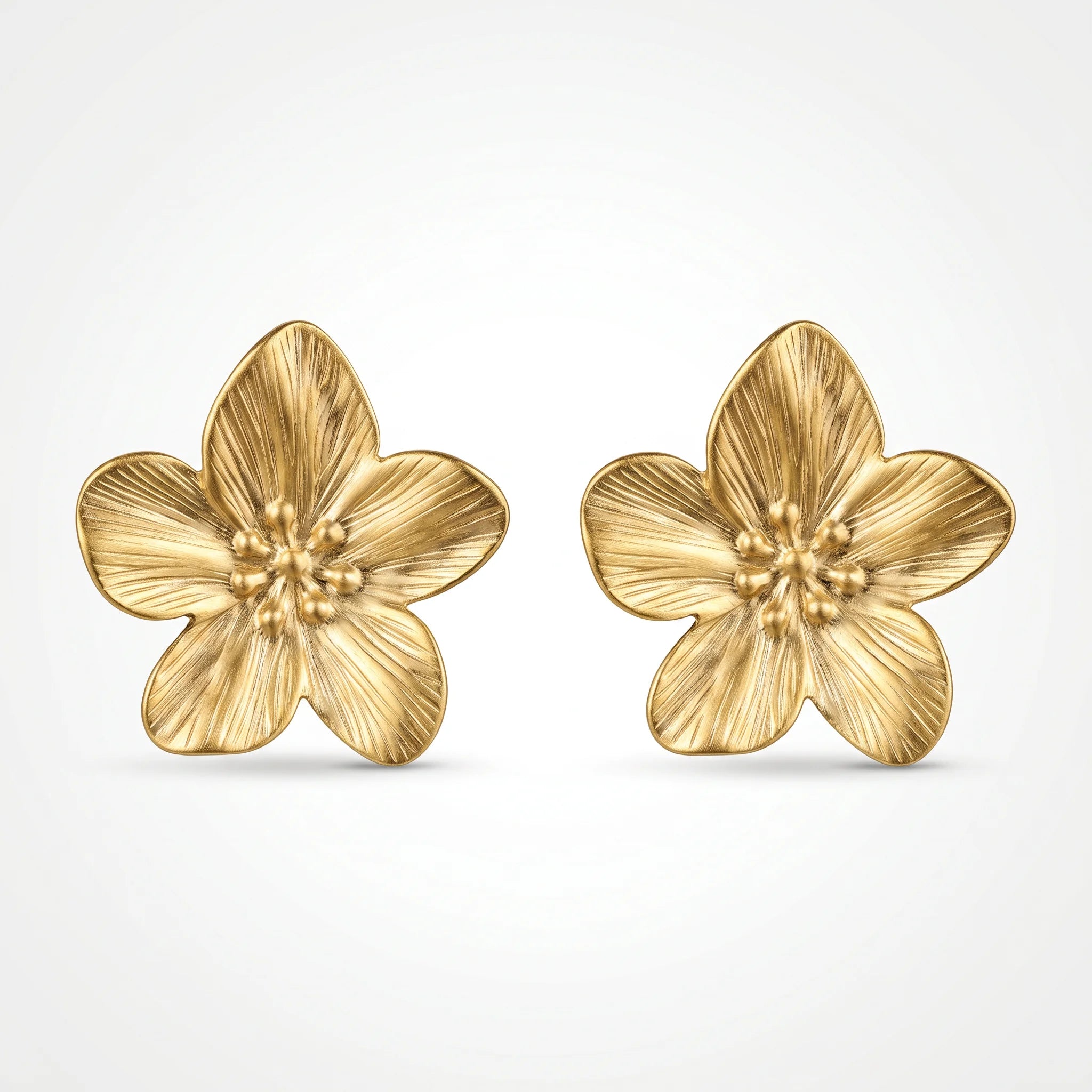 QIAOREN 10913 3.2cm Large Embossed Flower Stud Earrings 18K Gold Plated Stainless Steel Hypoallergenic No Fade for Women