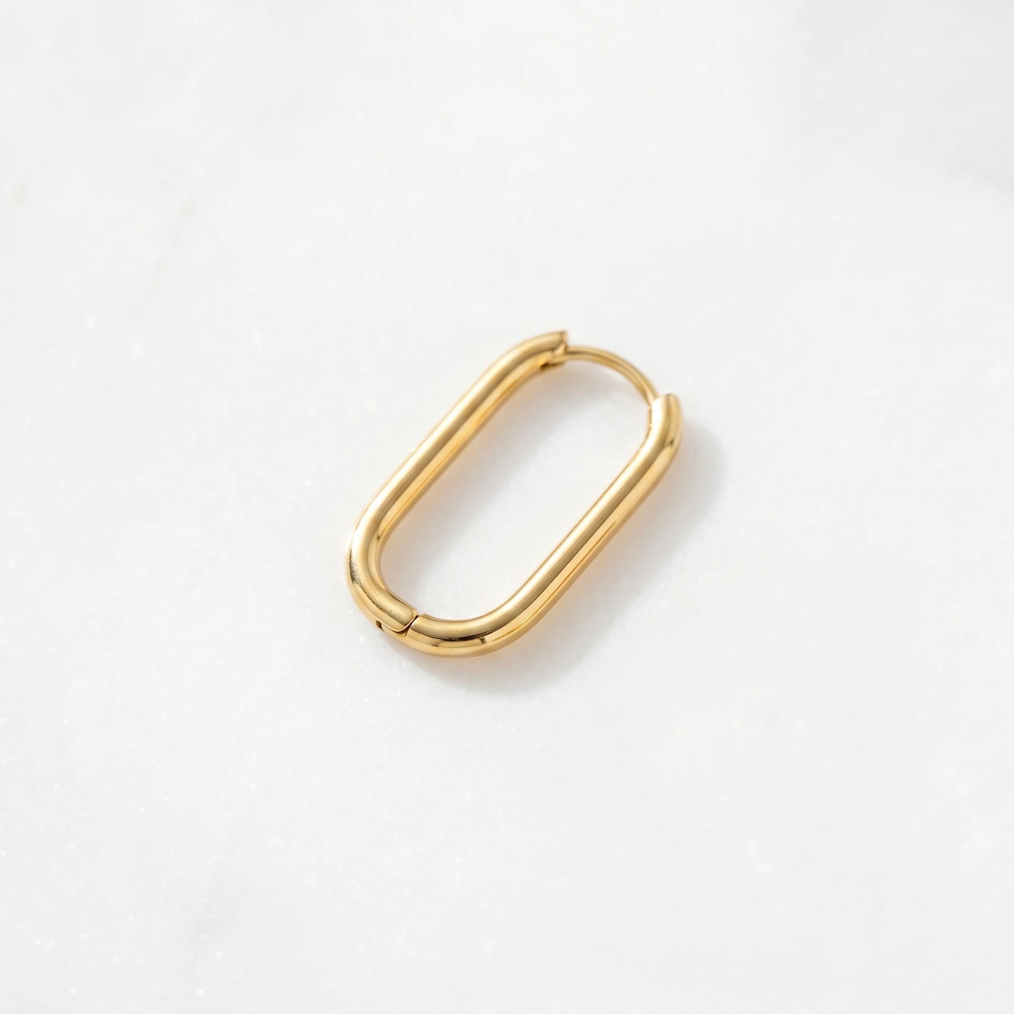 QIAOREN 12601 High Polished Long Oval Tube Ear Buckle Waterproof Stainless Steel 18K Gold  Hoops Anti-allergy Trendy Accessory
