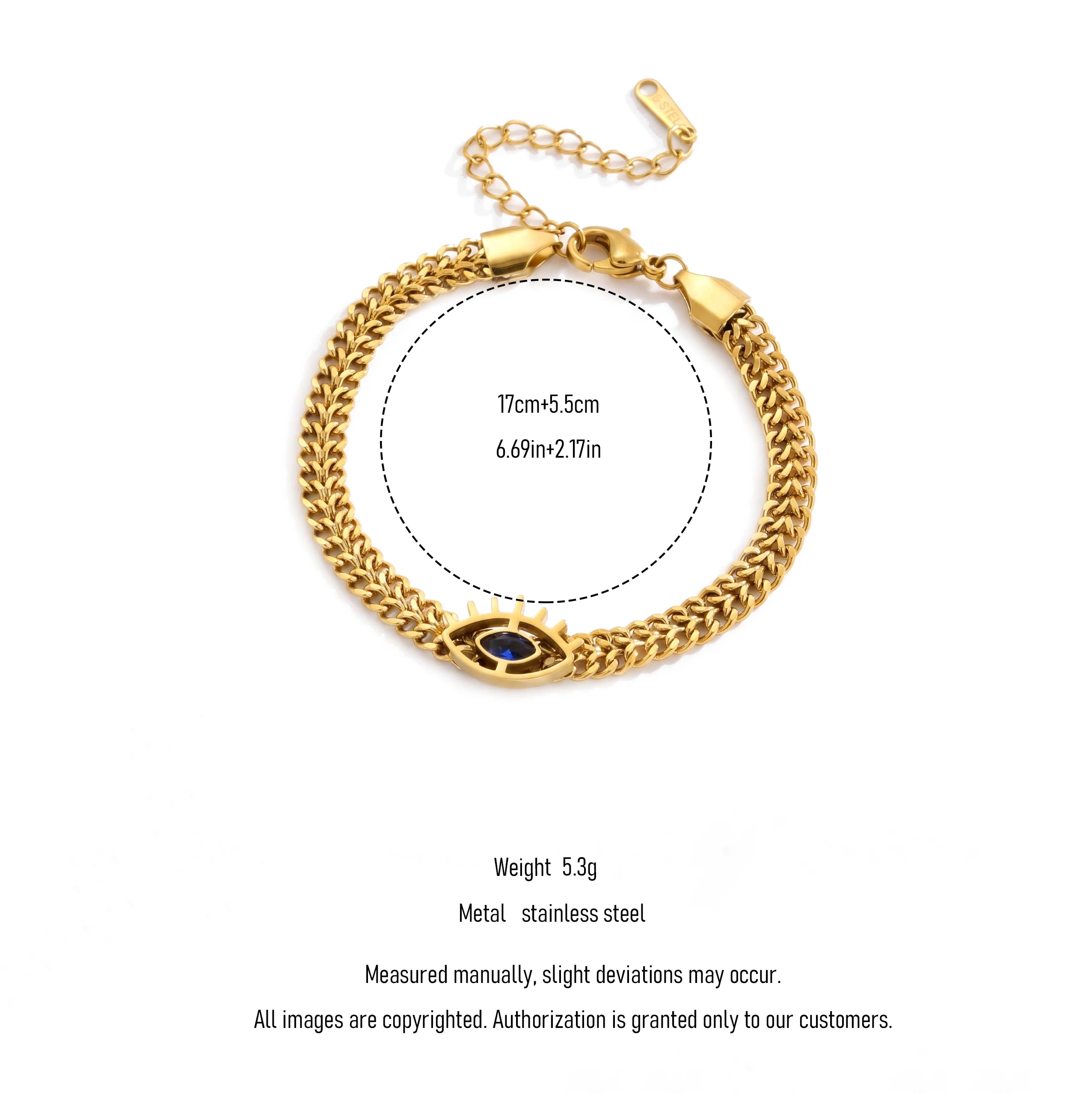 QIAOREN 14002 Matte Gold Link Chain Bracelet with Extension Adjuster, Stainless Steel Minimalist Rectangular Wrist