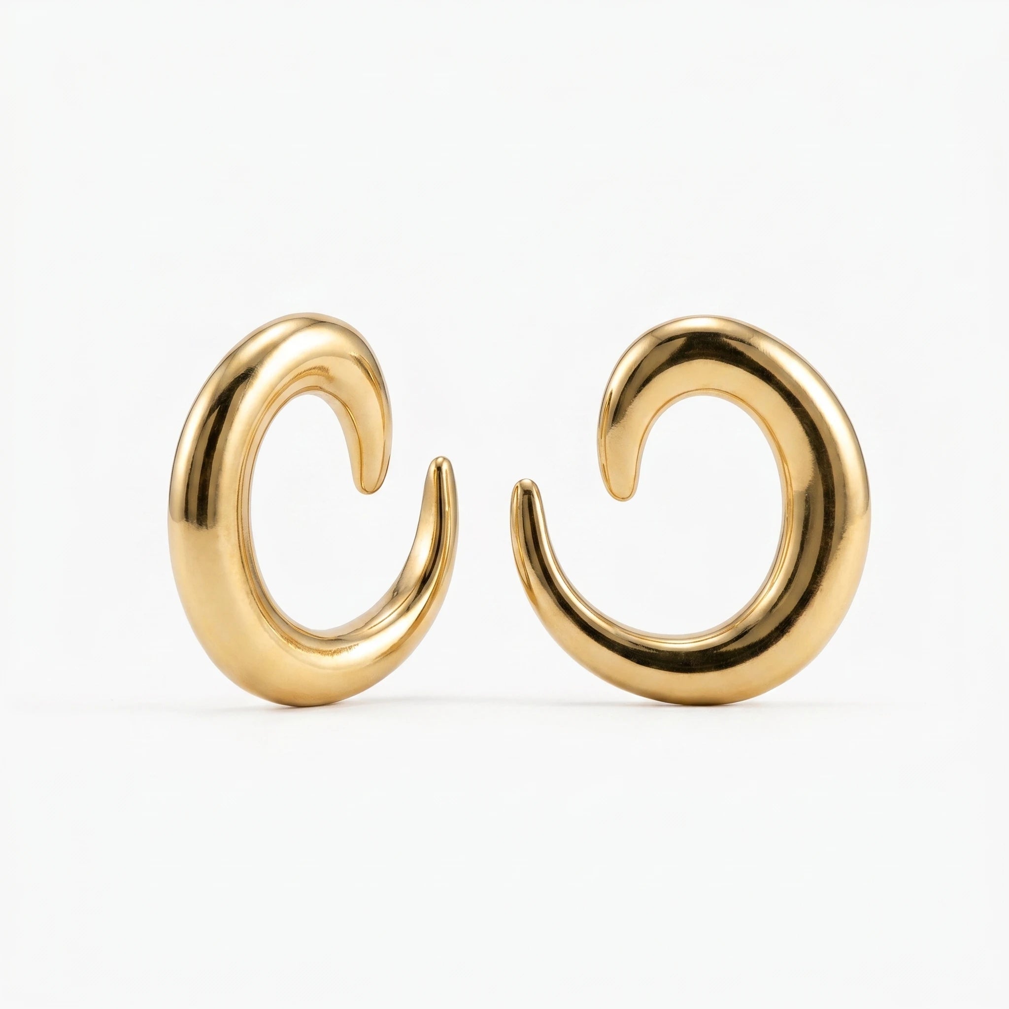QIAOREN 10845 Tarnish Resistant 18K Gold Plated Chunky C-Shaped Earrings, Minimalist Stainless Steel Open Hoops