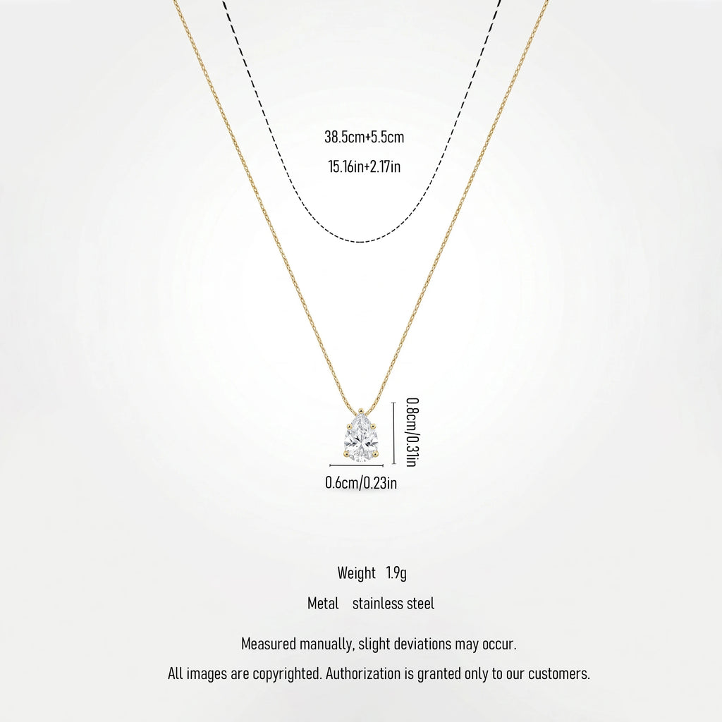 QIAOREN 13168 Stainless Steel Pear Cut CZ Solitaire Pendant Necklace Gold Plated Minimalist Dainty Jewelry for Women