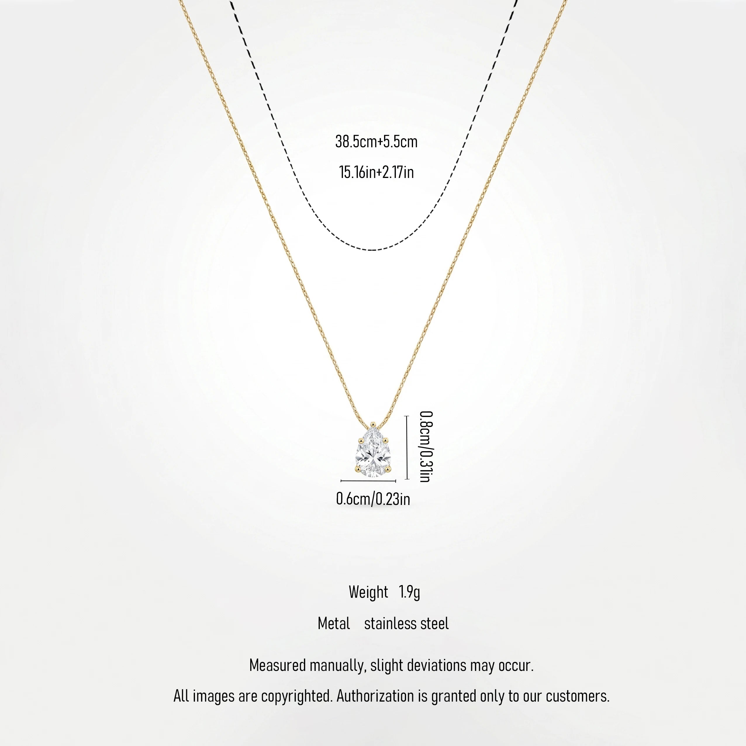 QIAOREN 13168 Stainless Steel Pear Cut CZ Solitaire Pendant Necklace Gold Plated Minimalist Dainty Jewelry for Women