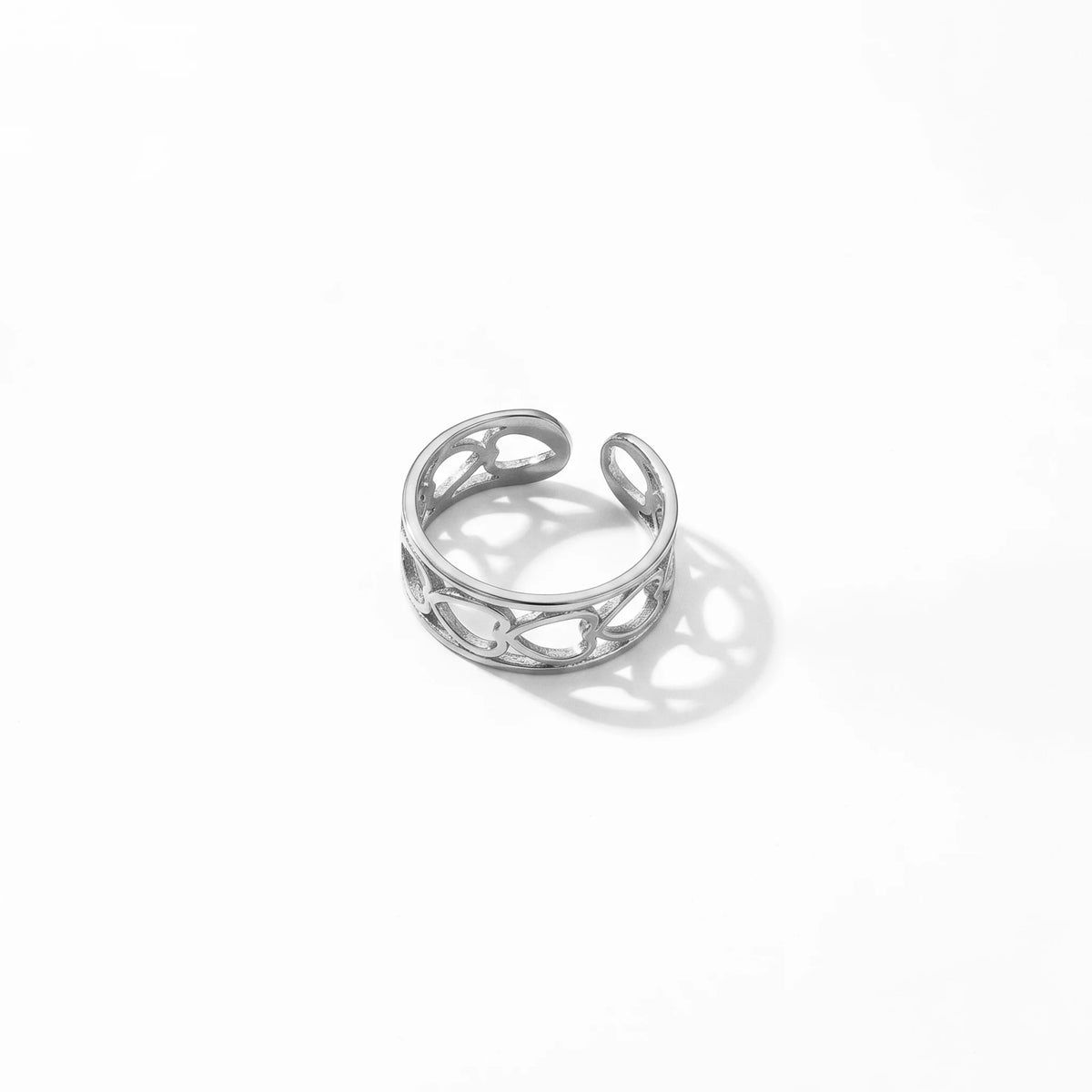 QIAOREN 10713 Stainless Steel Gold Adjustable Open Rings Multi Hollow Heart Zircon Stack Finger Jewelry For Women