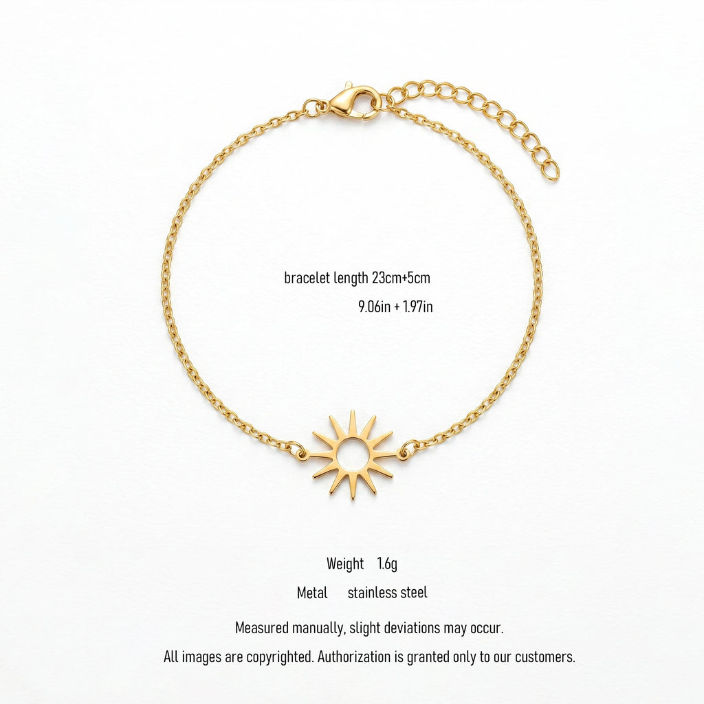 QIAOREN 10729 Trendy Beach-Ready Sunburst Butterfly Charm Bracelet Stainless Steel Gold Plated Adjustable Layering Bracelet