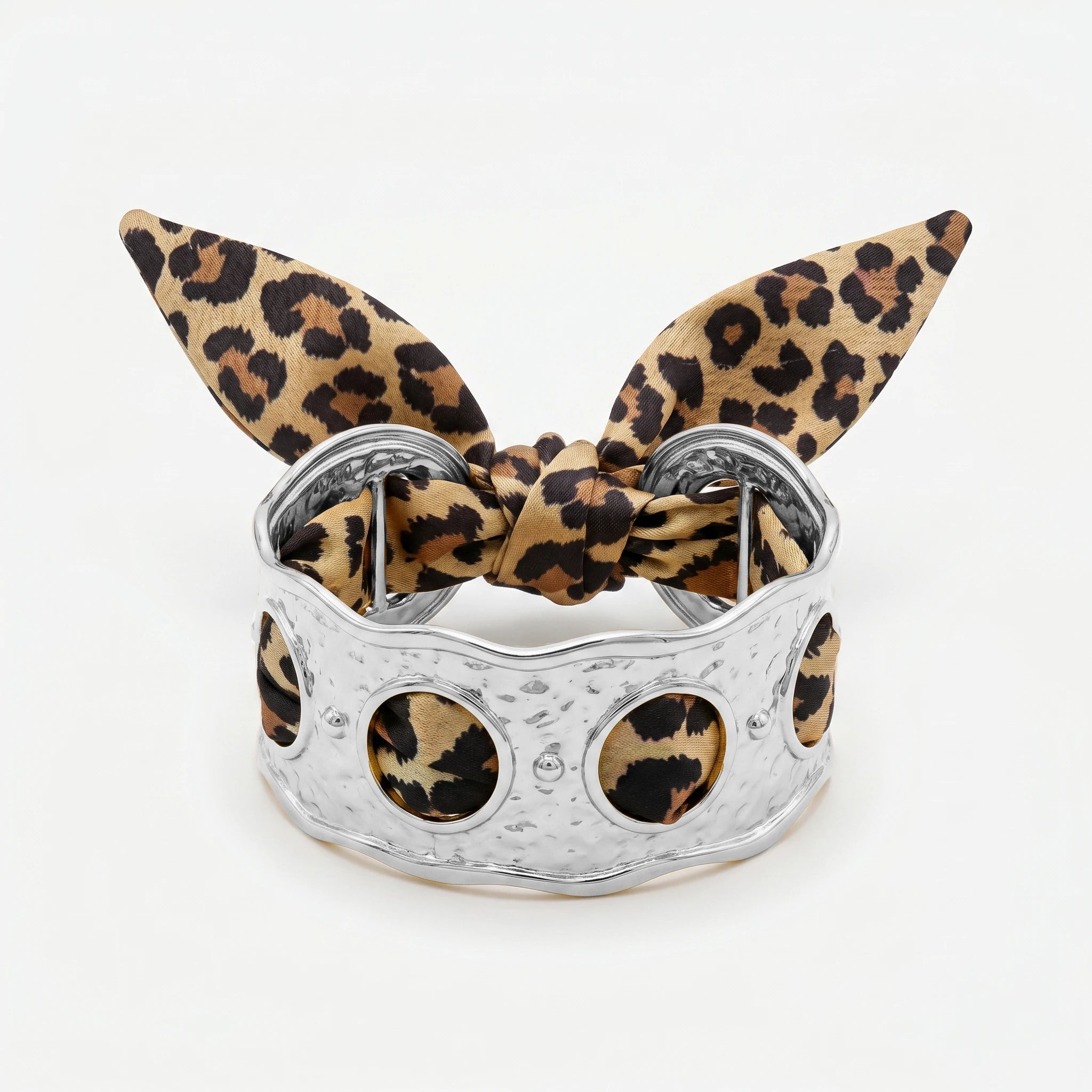 QIAOREN 11003 Leopard Print Scarf Bracelet Gold Stainless Steel Wide Adjustable Boho Beach Jewelry for Women