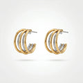 QIAOREN 12760 Waterproof Bi-Color Multi Strand Open C Earrings Stainless Steel Mixed Metal Layered Hoop Daily Ladies Accessory