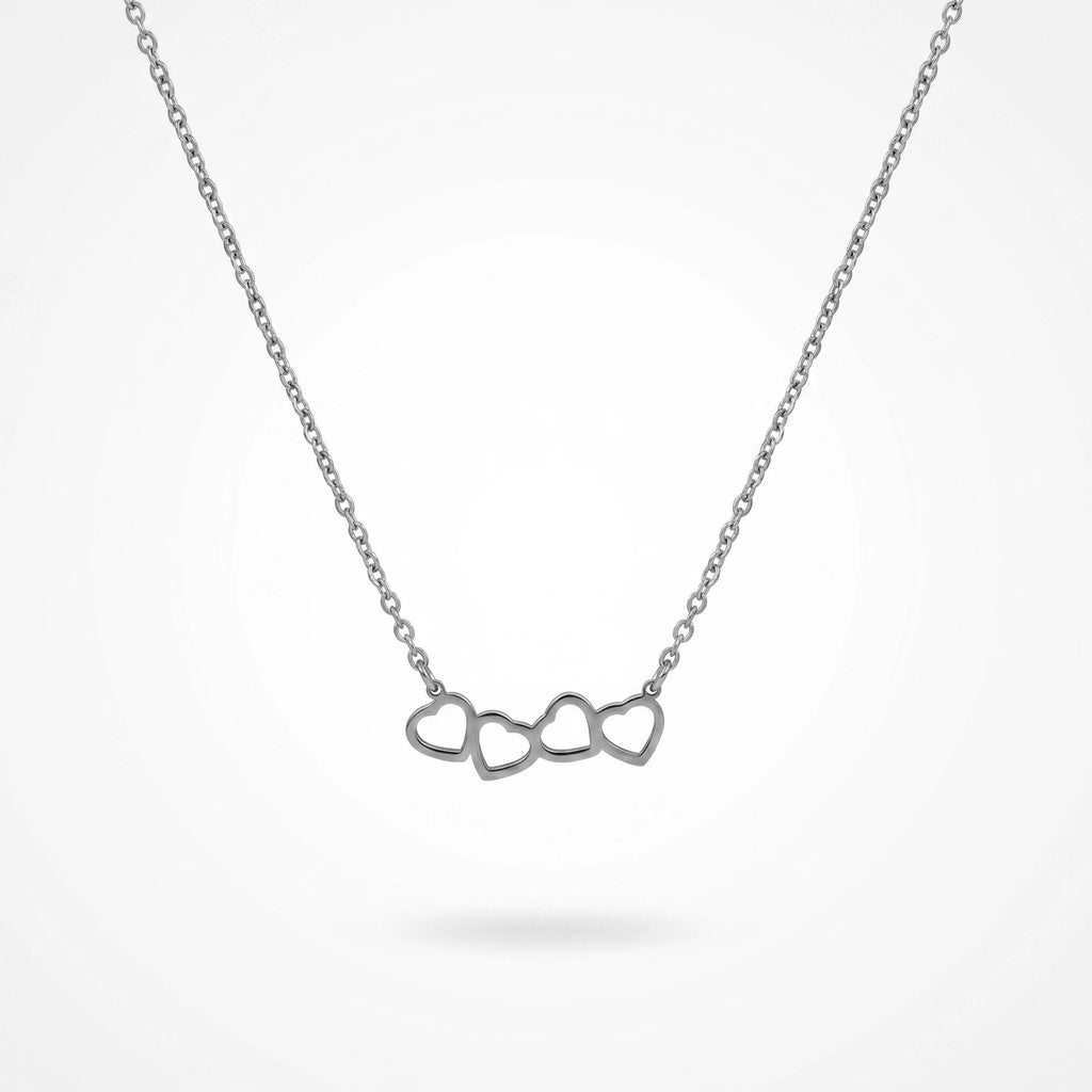 QIAOREN 11940 Trendy Four Linked Heart Necklace Stainless Steel 18K Gold Plated Dainty Interlocking Love Jewelry for Women US EU