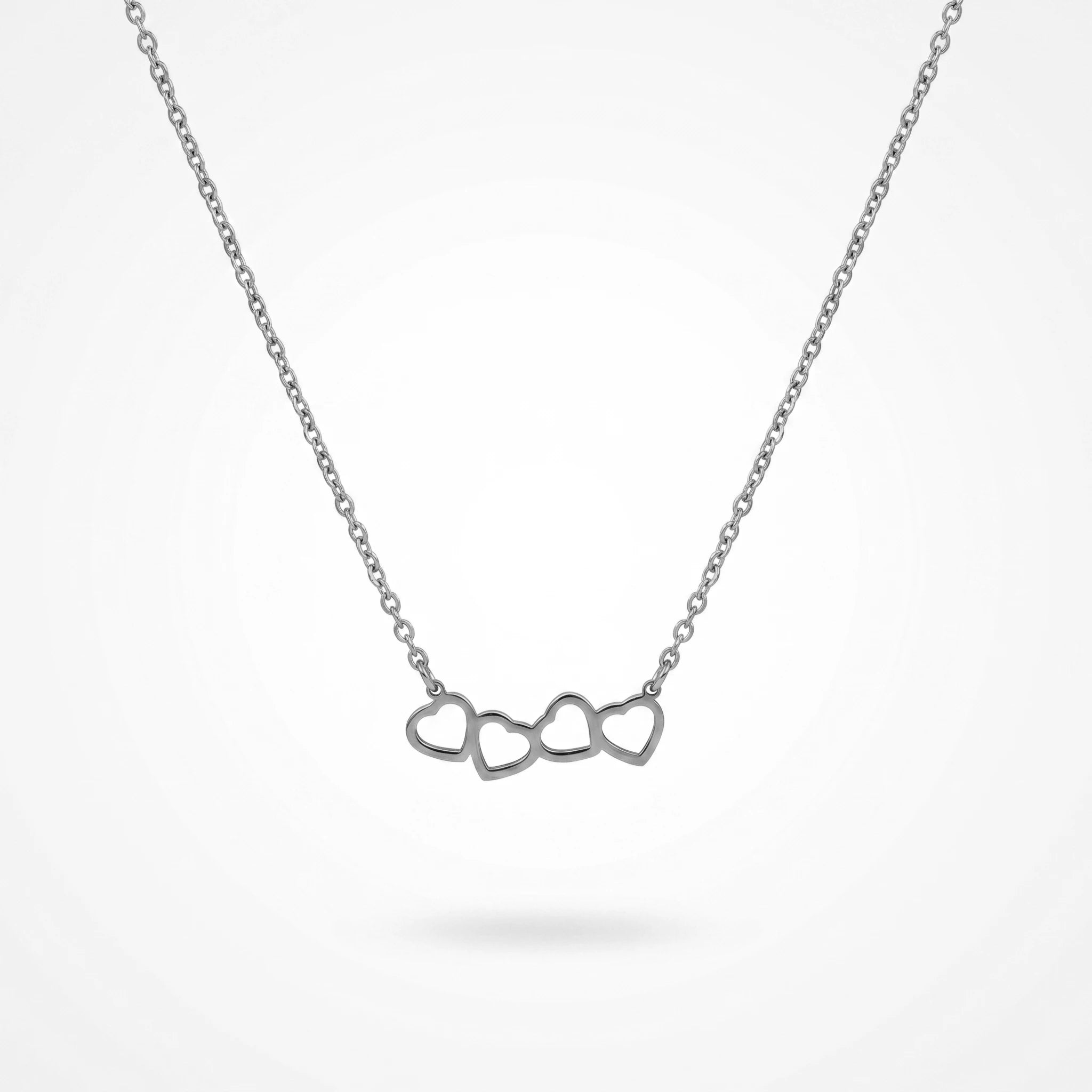 QIAOREN 11940 Trendy Four Linked Heart Necklace Stainless Steel 18K Gold Plated Dainty Interlocking Love Jewelry for Women US EU