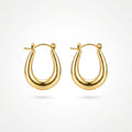 QIAOREN 12527 Waterproof 18K Gold Puffy Oval Earrings Stainless Steel Tarnish Free Bold U Hoop Earrings Jewelry US EU