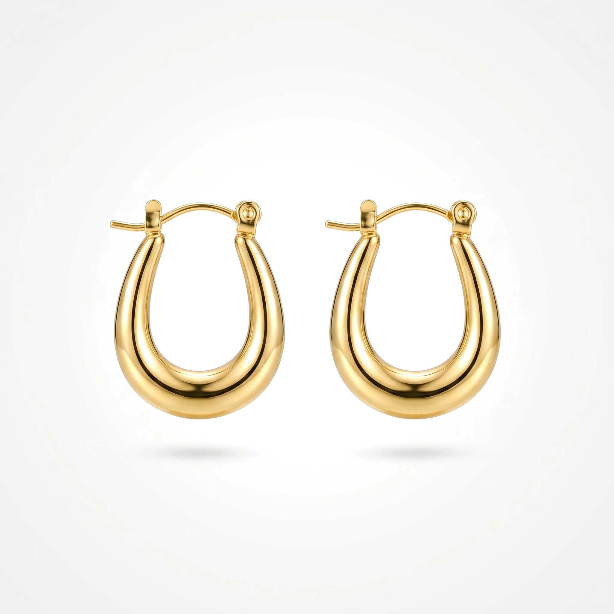 QIAOREN 12527 Waterproof 18K Gold Puffy Oval Earrings Stainless Steel Tarnish Free Bold U Hoop Earrings Jewelry US EU
