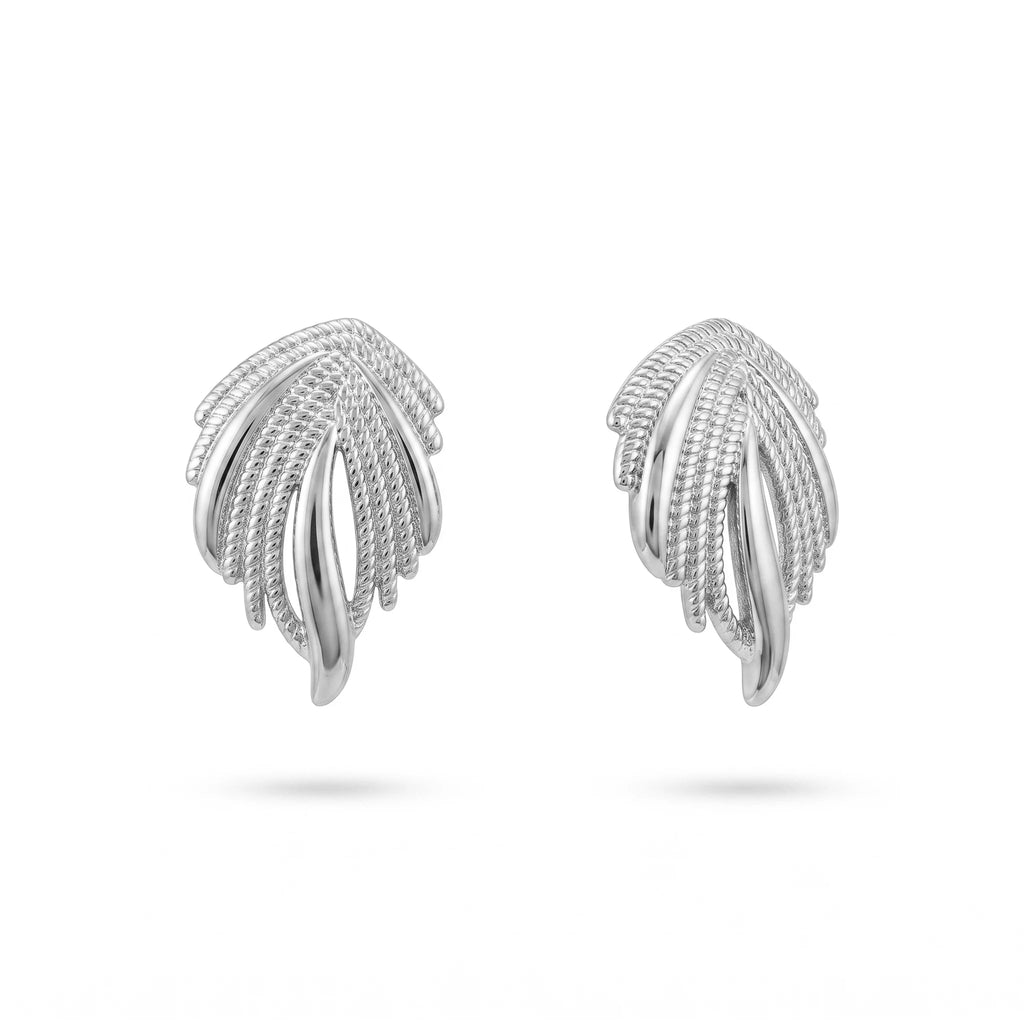 QIAOREN 14017 Polished Gold Twisted Rope Textured Leaf  Earrings, Hollow Layered Feather Shape Ear Stud Jewelry Gift