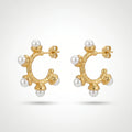 QIAOREN 12512 Tarnish Free Waterproof Molten Pearl C Hoops Gold Stainless Steel Textured Statement Earrings Women US EU