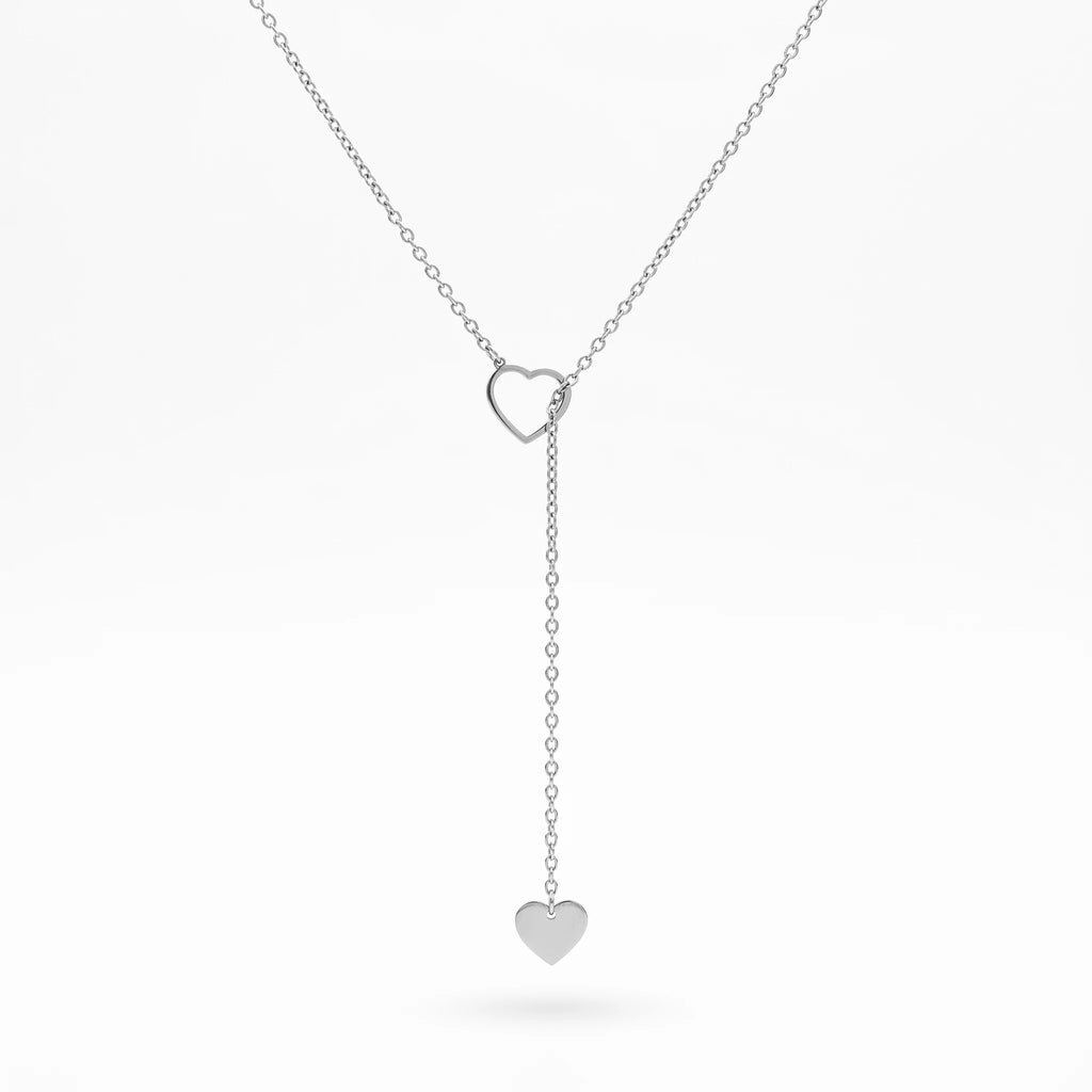 QIAOREN 12874 Gold Heart Y Lariat Necklace for Women Adjustable Dainty Drop Pendant Minimalist Gold Plated Love Jewelry Gift