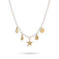 QIAOREN 11293 18K Gold Plated Pearl Choker Necklace With Ocean Charms Stainless Steel Tarnish Free Waterproof Jewelry