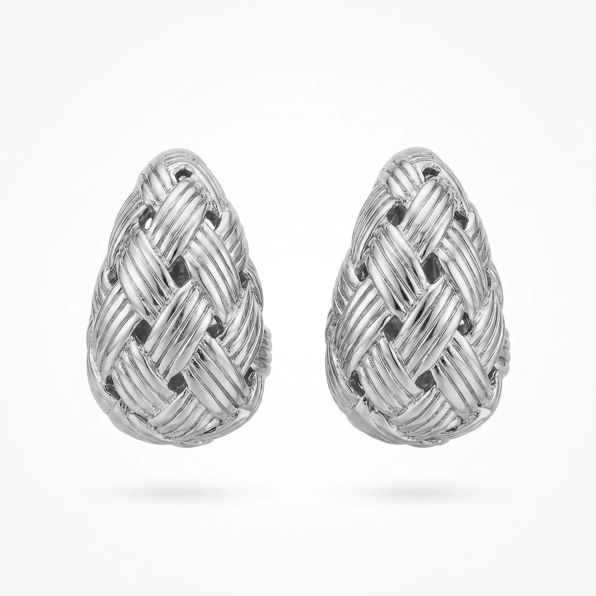 QIAOREN 12283 Trendy Basketweave Teardrop Earrings Gold Stainless Steel Braided Lattice Hollow Dome Studs Women US EU Hot