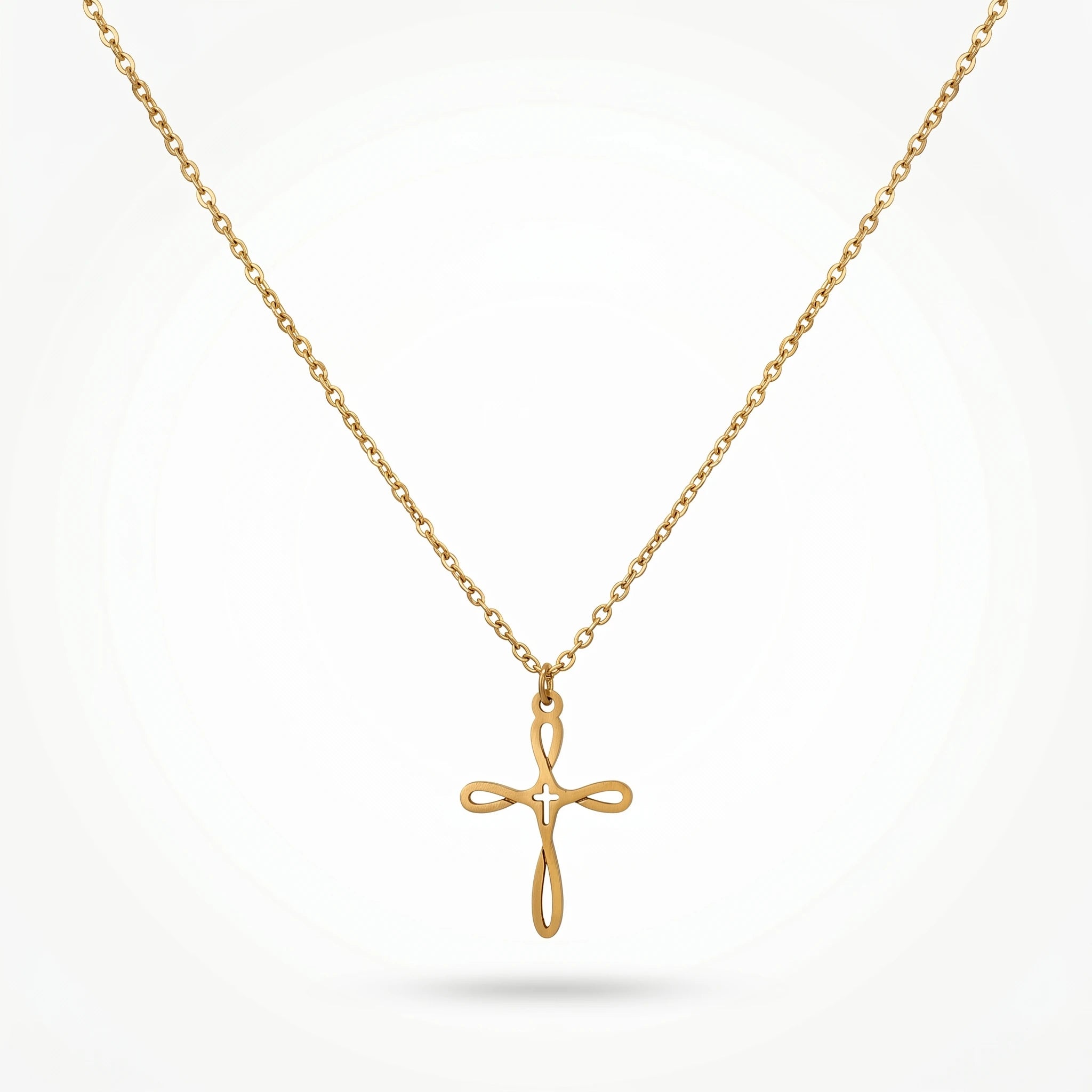 QIAOREN 10662 Dainty Fluid Cross Pendant Necklace 18K Gold Plated Stainless Steel  Women's Everyday Layering Gift Necklace