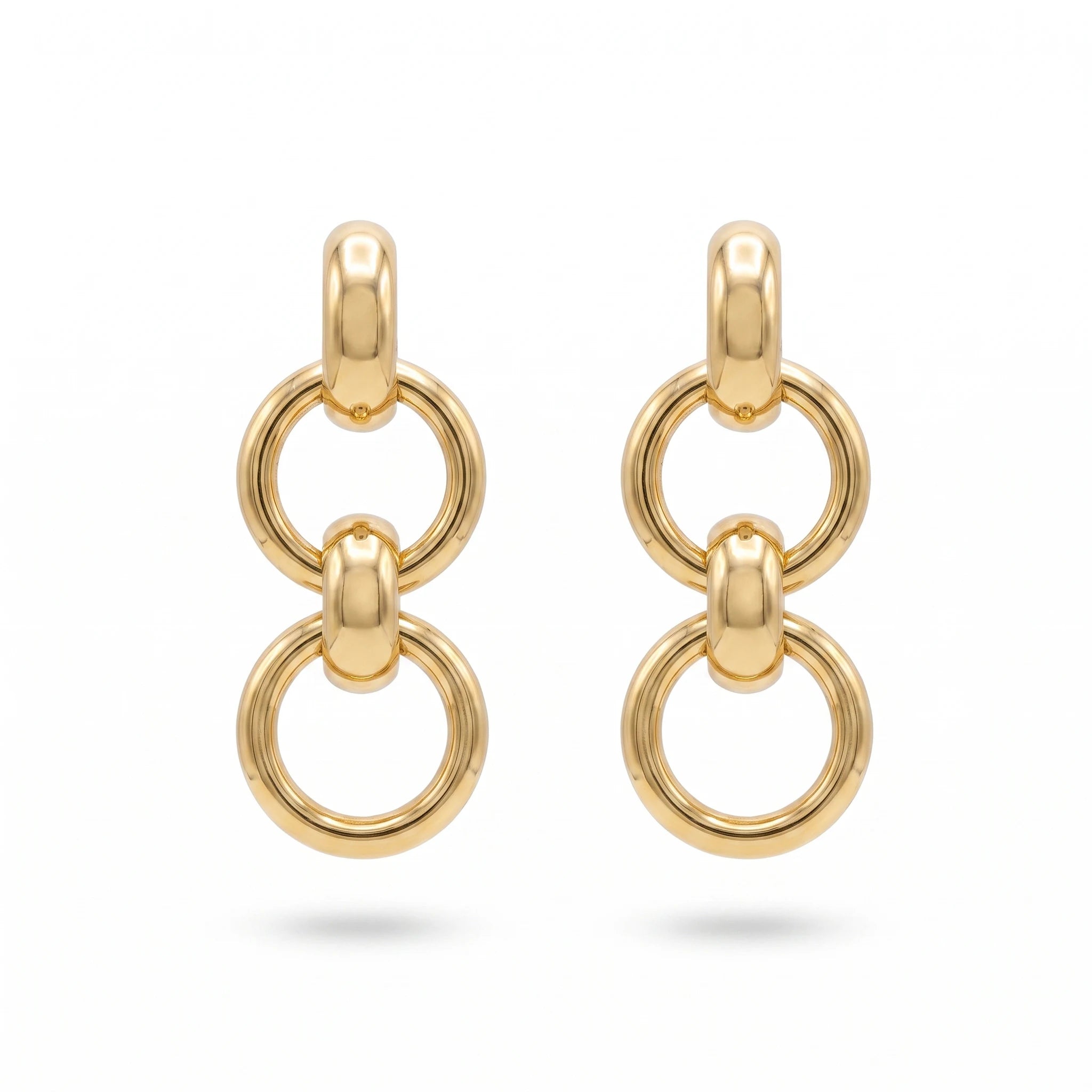 QIAOREN 14546 Triple Link Chain Ring Stud Earrings, Polished Thick Tube Interlocked Stud Earrings, Hypoallergenic Jewelry