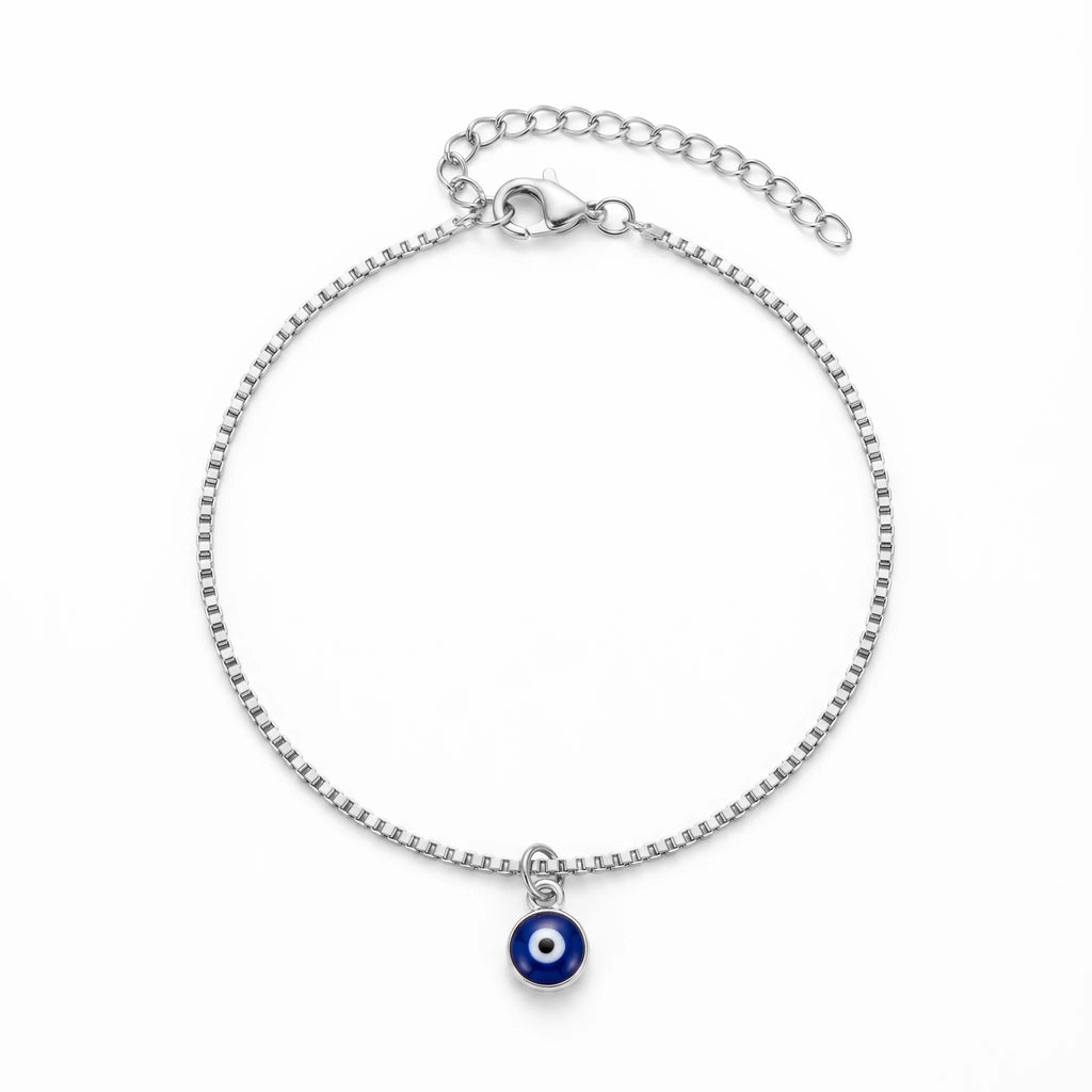 QIAOREN 10727 Waterproof Lucky Eye Charm Trendy Flower Design Stainless Steel 18K Gold Plated Adjustable Stackable Bracelet