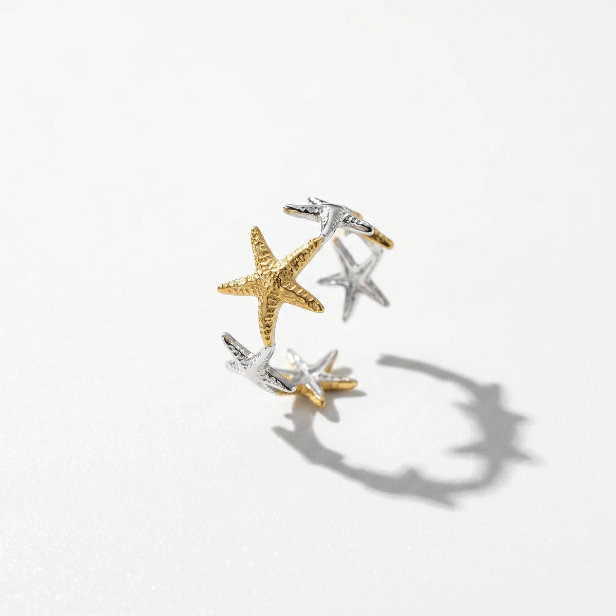 QIAOREN 12959-63 18K Gold Plated 316L Stainless Steel Two Tone Snake Star Adjustable Rings Set Tarnish Free Waterproof Jewelry