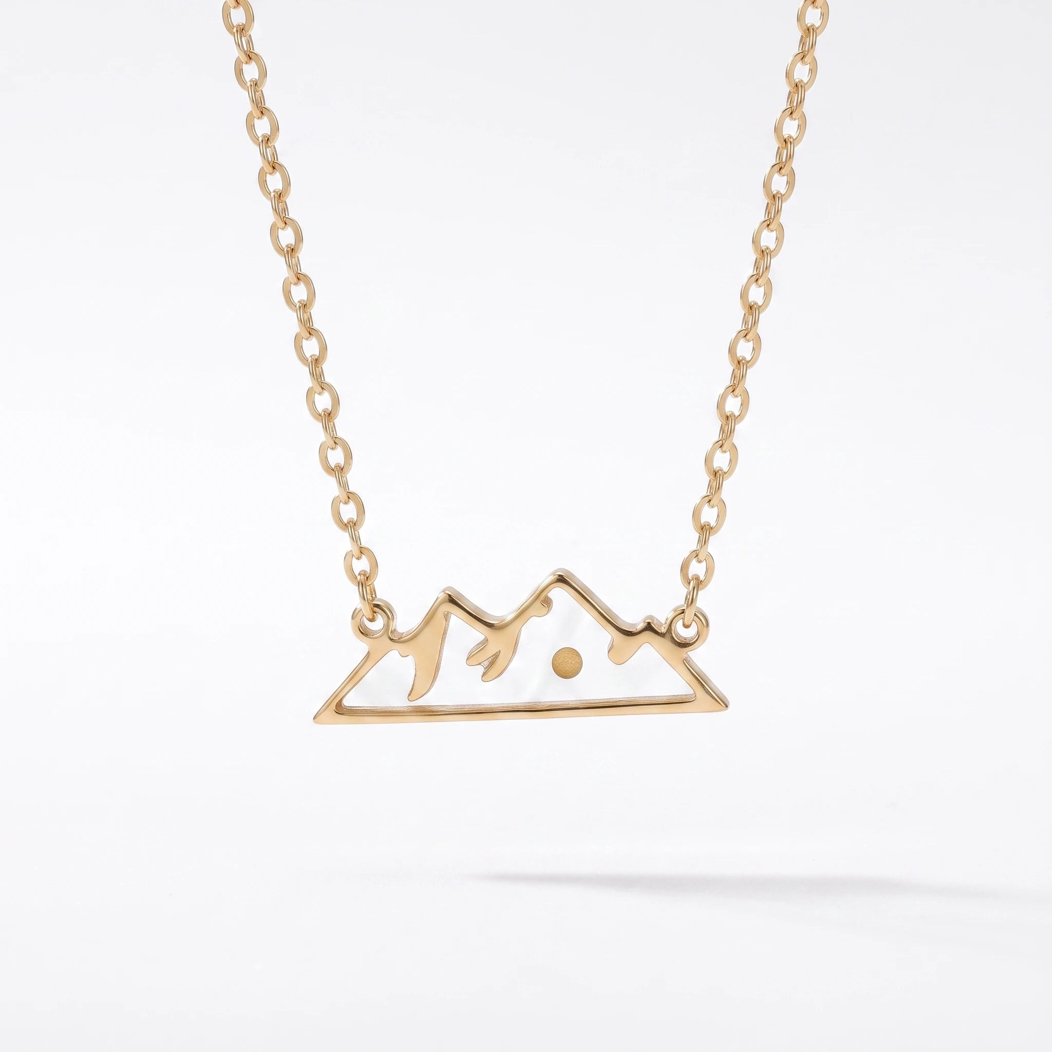QIAOREN 13418 Stainless Steel Mountain Pendant Necklace Minimalist Nature Inspired Adventure Jewelry for Women