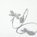 QIAOREN 12776 Stainless Steel Dragonfly Leaf Open Cuff Bangle Adjustable Silver Nature Wrist Bracelet for Women
