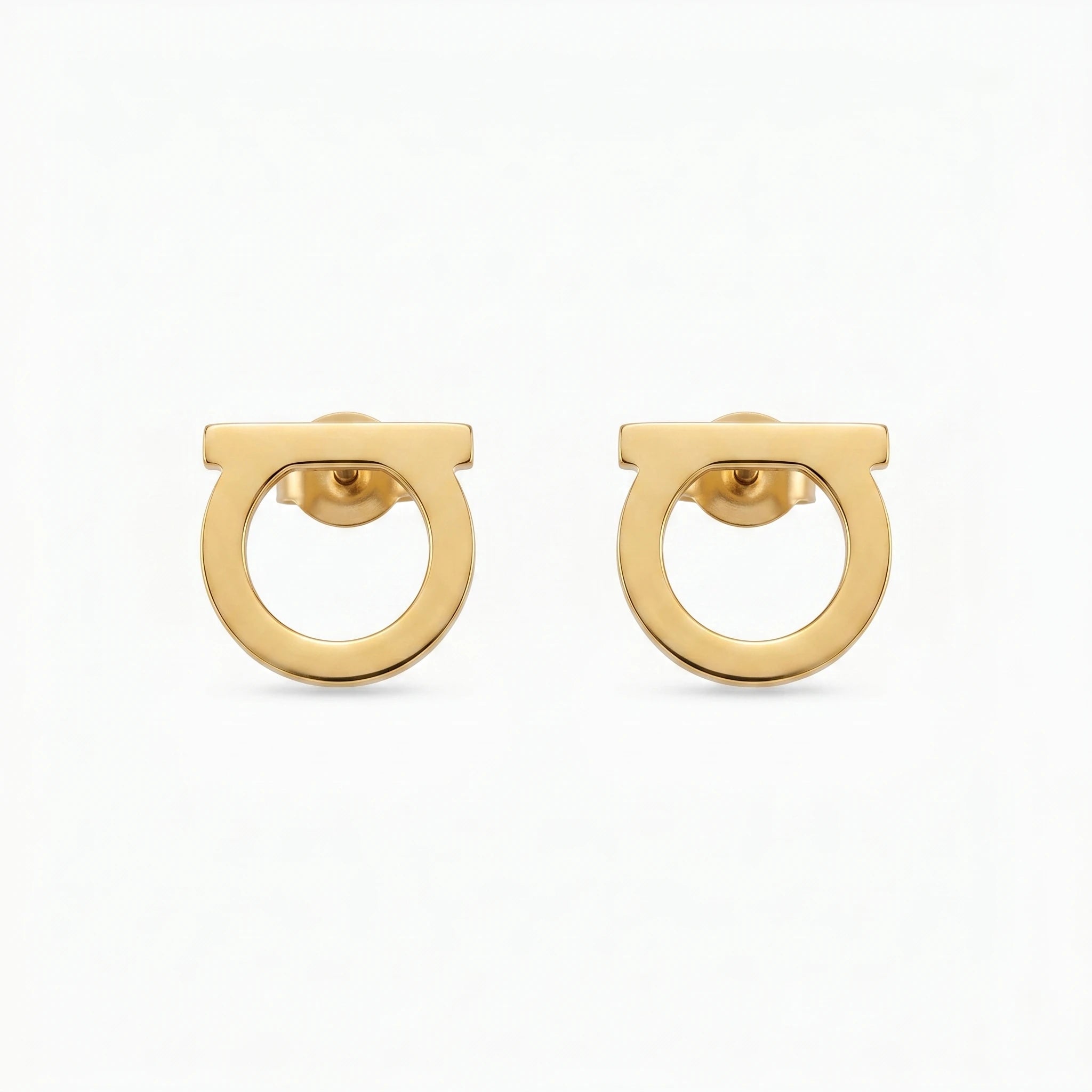QIAOREN 10637 Anti Tarnish Stainless Steel D Shape Stud Earrings Gold Plated for Women