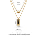 QIAOREN 13990 Double Layer Box Chain Stacked Necklace with Three Tube Beads and Rectangular Bar Pendant Inlaid Black Enamel