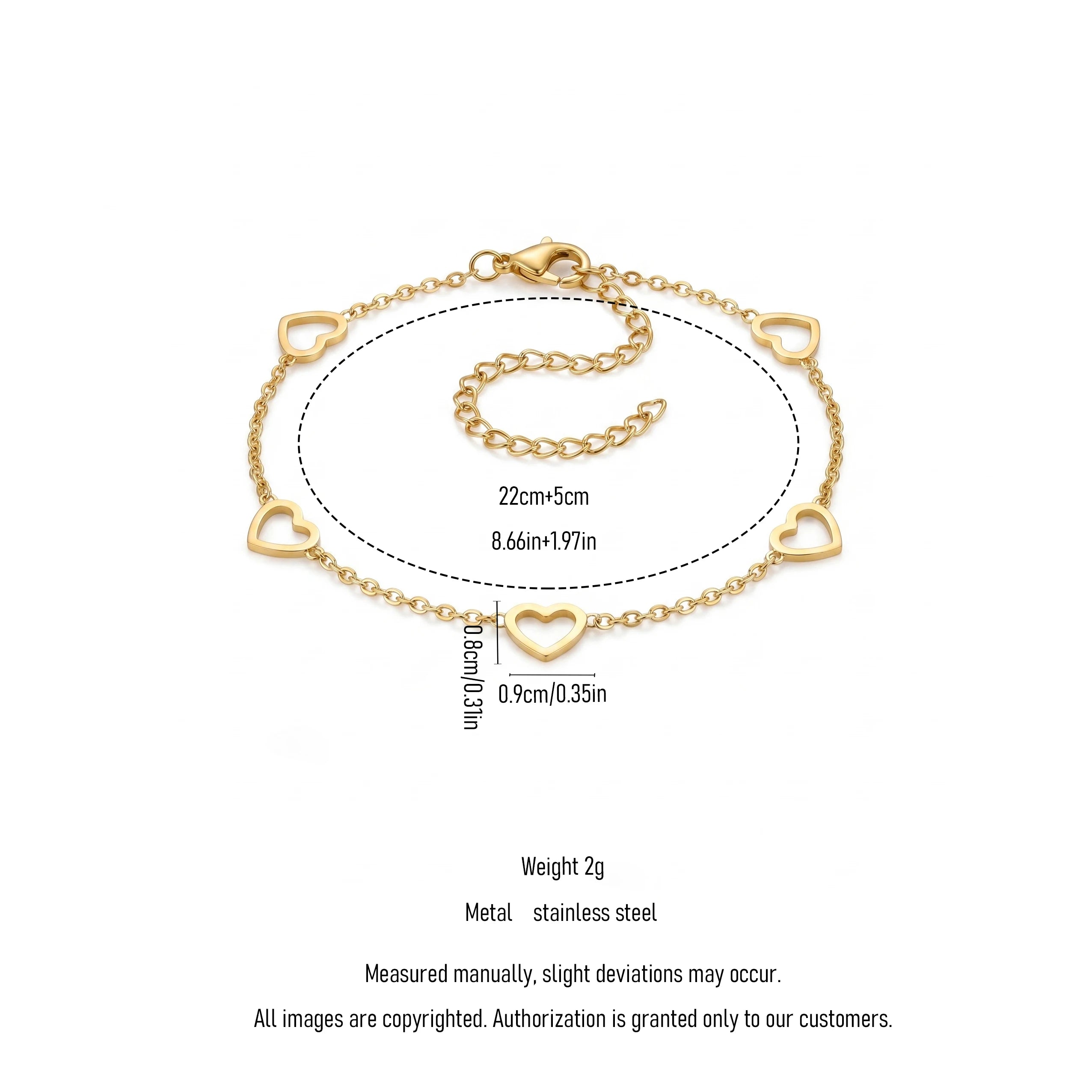 QIAOREN 12854 Gold Plated Heart Charm Ankle Bracelet for Women Adjustable Dainty Love Chain Anklet Minimalist Jewelry Gift