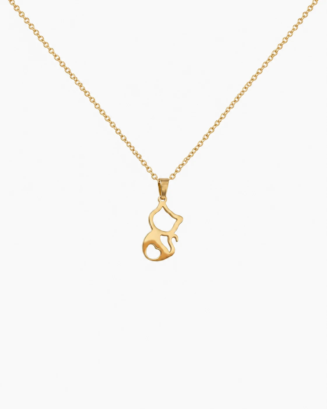 QIAOREN 11285 18K Gold Plated Hollow Cat Pendant O-Chain Necklace Stainless Steel Tarnish Free Waterproof Jewelry
