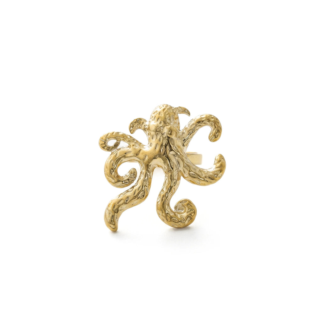 QIAOREN 14294-303 Ocean Inspired Animal Butterfly Open Cuff Ring Set, Adjustable Stackable Gold Tone Statement Rings