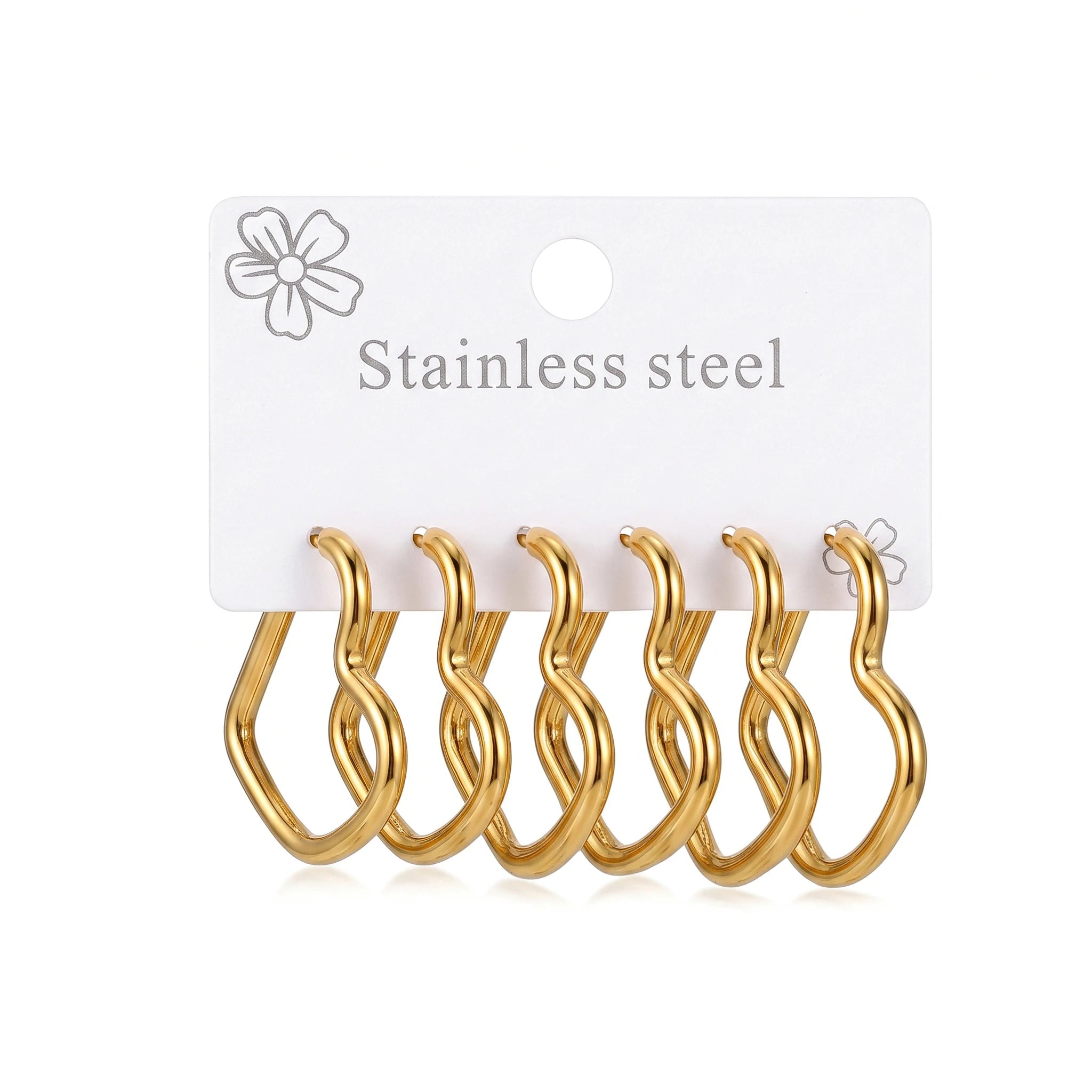 QIAOREN 14458 3 Pair Gold Stainless Steel Twisted Curved Hoop Earrings, Irregular Twist Open Hoops for Daily Jewelry