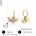 QIAOREN 14426 Stainless Steel Gold Plated Two-Tone Triple Butterfly Charm Huggie Hoop Earrings Small Gift for Daily Outfits