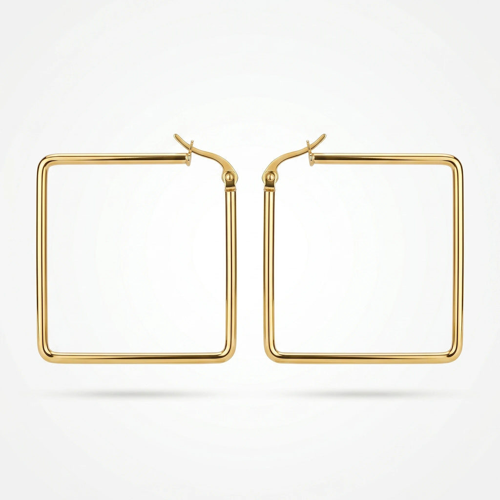 QIAOREN12319 Elegant 90s Retro Square Hoops Gold Stainless Steel Sleek Geometric Thin Tube Statement Hoop Earrings Gift Women